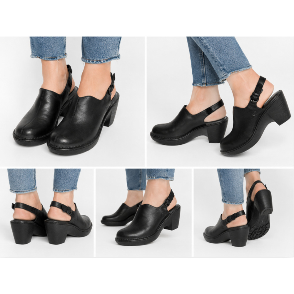 Born Black Leather Slingback Clogs Heels Women Size US 9M Comfort Casual Career - Picture 2 of 11